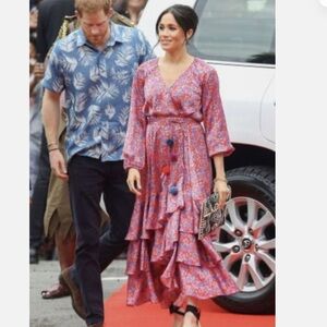 Figue wrap front floral dress pink. worn by mayan markel size m/l